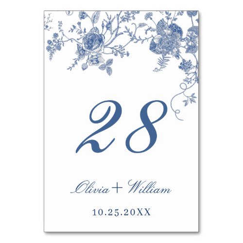 Elegant Blue Vintage Garden Flowers Wedding Table Number