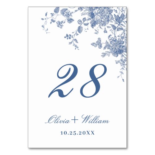 Elegant Blue Vintage Garden Flowers Wedding Table Number