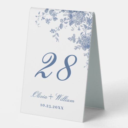 Elegant Blue Vintage Garden Flowers Wedding Table Tent Sign