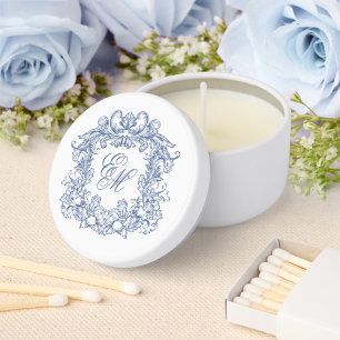Elegant Blue Vintage Monogram Crest Wedding Mini Candle Favors
