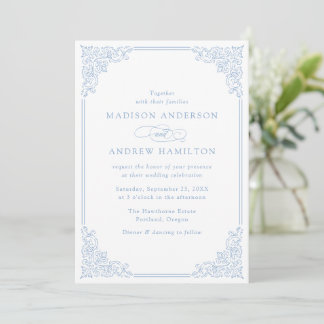 Elegant Blue Vintage Ornate Frame Wedding Invitation