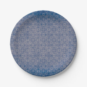 elegant blue vintage pattern, light dark blue paper plates