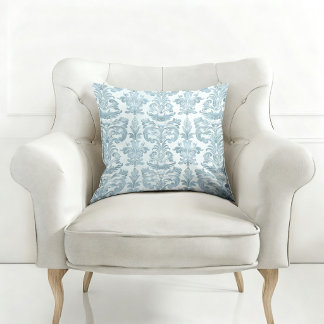 ELEGANT BLUE VINTAGE PATTERNED THROW PILLOW
