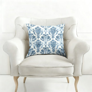 ELEGANT BLUE VINTAGE PATTERNED THROW PILLOW