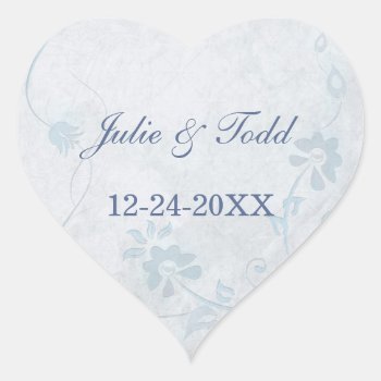 Elegant Blue Vintage Save The Date Wedding Heart Sticker by Lasting__Impressions at Zazzle