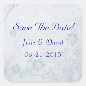 Elegant Blue Vintage Save The Date Wedding Square Sticker by Lasting__Impressions at Zazzle