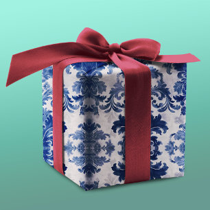 Elegant Blue Vintage Toile Damask Pattern Wrapping Paper Sheets