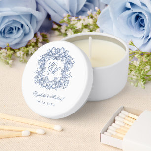 Elegant Blue Vintage Wedding Monogram Crest Mini Candle Favors