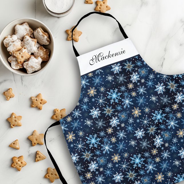 Elegant Blue Vintage Winter Snowflakes Apron (Elegant Blue Vintage Winter Snowflakes Apron)