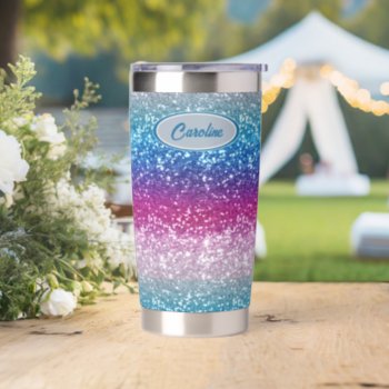 Elegant Blue Violet Pink Silver Glitter Monogram Insulated Tumbler by AvenueCentral at Zazzle