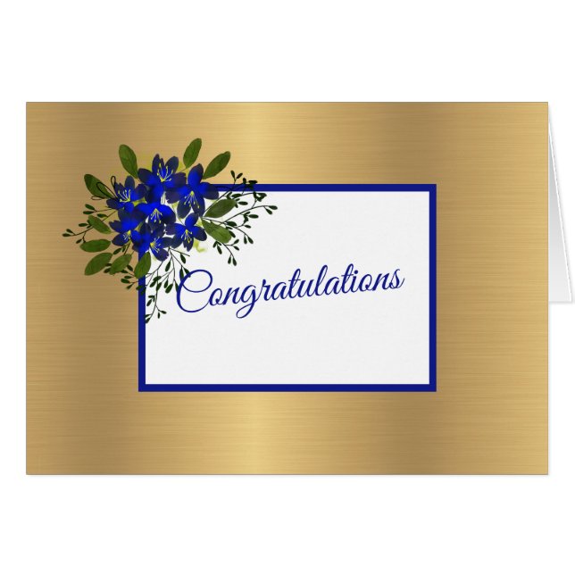 Elegant Blue Violets Wedding Congratulations Card (Front Horizontal)