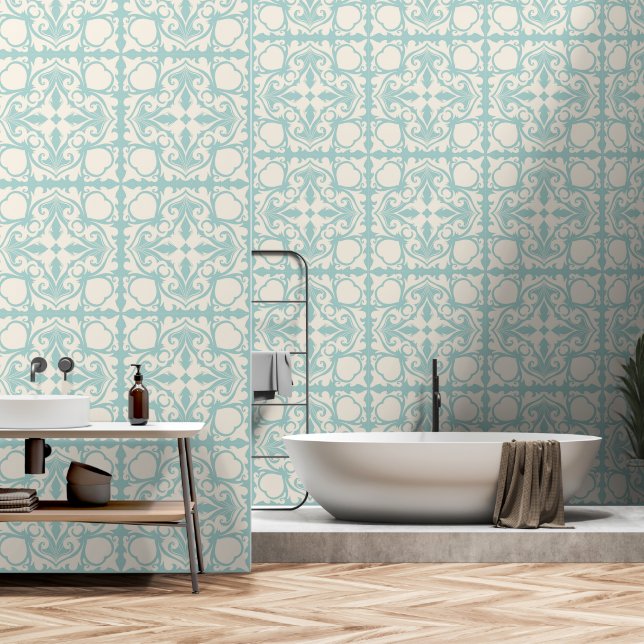 Elegant blue wallpaper  (Bathroom)