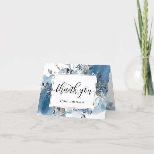 Elegant Blue Watercolor and Floral Thank You