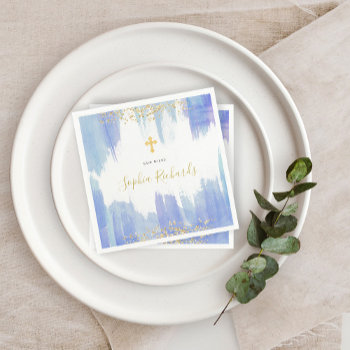 Elegant Blue Watercolor And Gold | Baptism Napkins by christine592 at Zazzle
