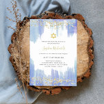 Elegant Blue Watercolor and Gold | Bat Mitzvah Invitation<br><div class="desc">These gorgeous and elegant Bat Mitzvah invitations feature trendy watercolor painterly strokes in feminine shades of dark blue and light blue,  with faux gold glitter look confetti and a Star of David.</div>