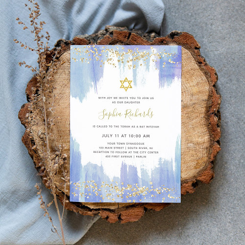 Elegant Blue Watercolor and Gold | Bat Mitzvah
