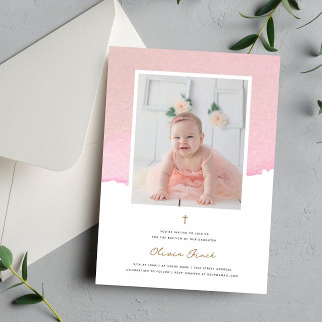 Elegant Blue Watercolor and Photo Baptism Invitation (Creator Uploaded)
