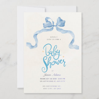 Elegant Blue Watercolor Baby Shower Invitation