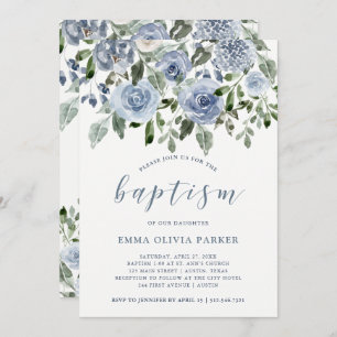 Elegant Blue Watercolor   Baptism Invitation