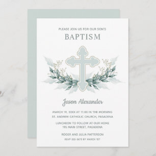 Elegant Blue Watercolor Baptism Invitations