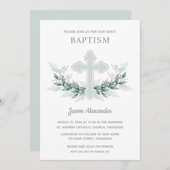 Elegant Blue Watercolor Baptism Invitations | Zazzle.com