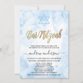 Elegant Blue Watercolor Bar Mitzvah Invitation | Zazzle