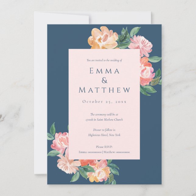 Elegant Blue Watercolor Botanical Garden  Invitation (Front)