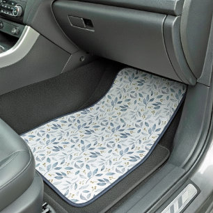 Elegant Blue Watercolor Botanical Pattern Car Floor Mat