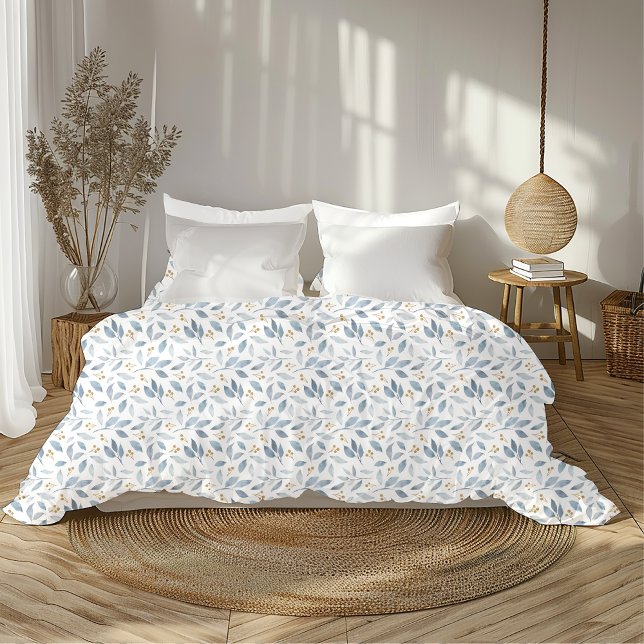Elegant Blue Watercolor Botanical Pattern Duvet Cover (Creator Uploaded)