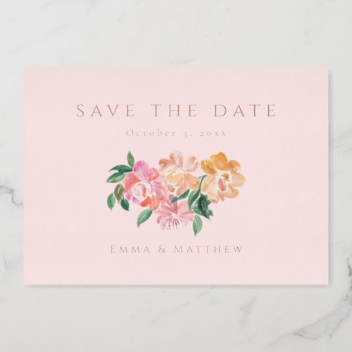 Elegant Blue Watercolor Botanical Save the Date Foil Invitation