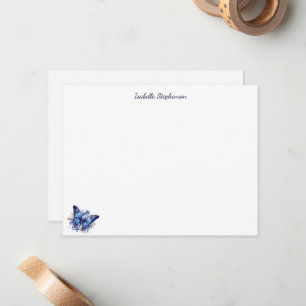 Elegant Blue Watercolor Butterfly Floral Note Card