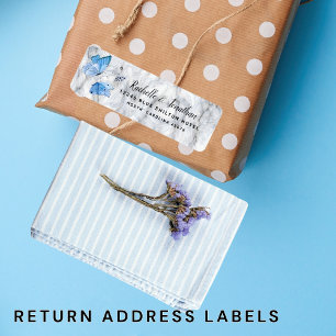 Elegant blue watercolor butterfly return address label
