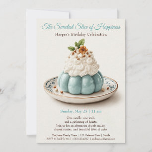 Elegant Blue Watercolor Cake Birthday Invitation