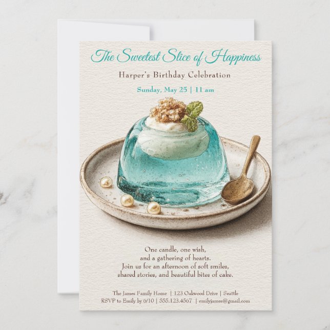 Elegant Blue Watercolor Cake Birthday Invitation (Front)