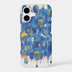 Elegant Blue Watercolor Drips Gold iPhone 17 Case
