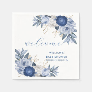 Elegant Blue Watercolor Floral Baby Shower  Napkins