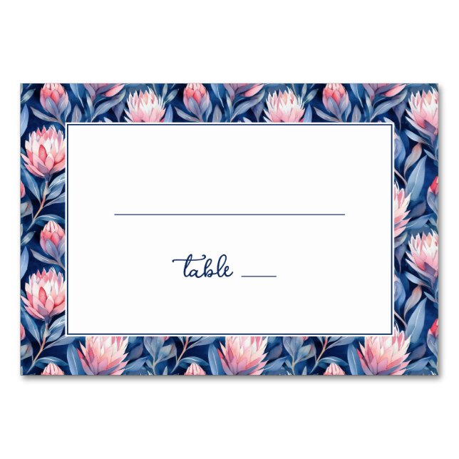 Elegant Blue Watercolor Floral Border Table Number (Front)