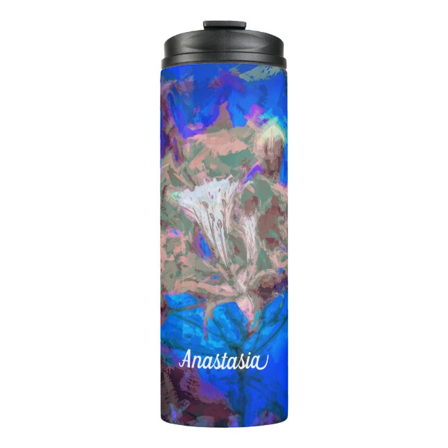 Elegant Blue Watercolor Floral Botanical Garden  Thermal Tumbler (Front)