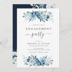 Navy Watercolor Engagement Party Invitation Printable or Printed Navy Invite 0030-N Navy Blue Watercolor Engagement Party Invitation