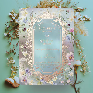  Elegant Blue Watercolor Floral Foil Invitation