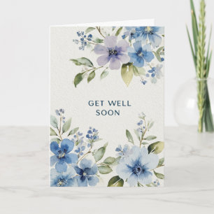 Elegant Blue Watercolor Floral Get Well Soon Card