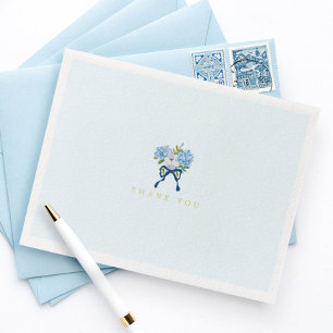 Elegant Blue Watercolor Floral Gold Foil Note Card