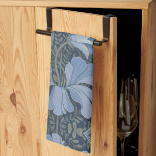 Elegant Blue Watercolor Floral Pattern Invitation Kitchen Towel