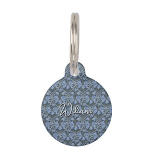 Elegant Blue Watercolor Floral Pattern Pet ID Tag