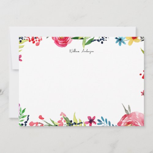 Elegant Blue Watercolor Floral Personal Stationery Note Card