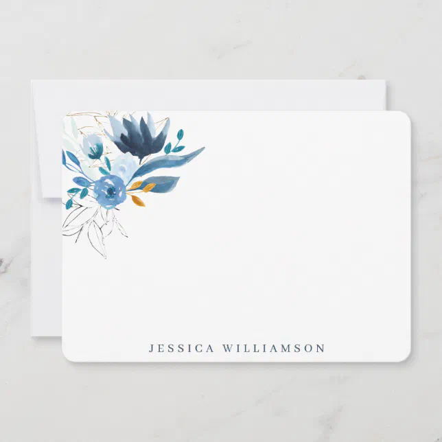 Elegant Blue Watercolor Floral Personal Stationery Note Card | Zazzle