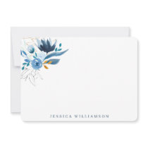 Elegant Blue Watercolor Floral Personal Stationery Note Card