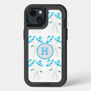 Elegant Blue Watercolor Floral Personalized iPhone 13 Case