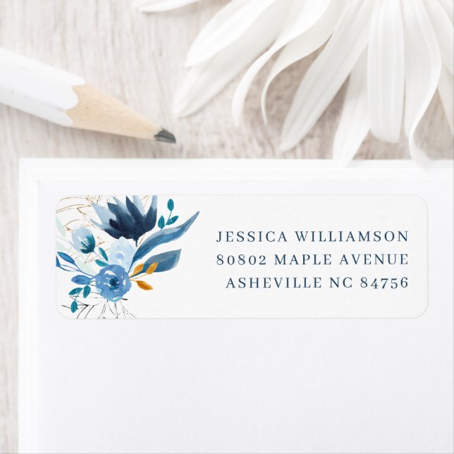 Elegant Blue Watercolor Floral Return Address Label (Insitu)