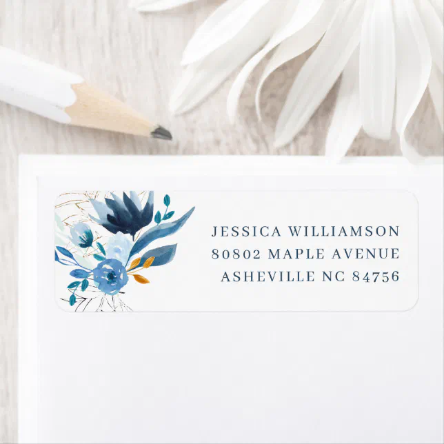 Elegant Blue Watercolor Floral Return Address Label | Zazzle